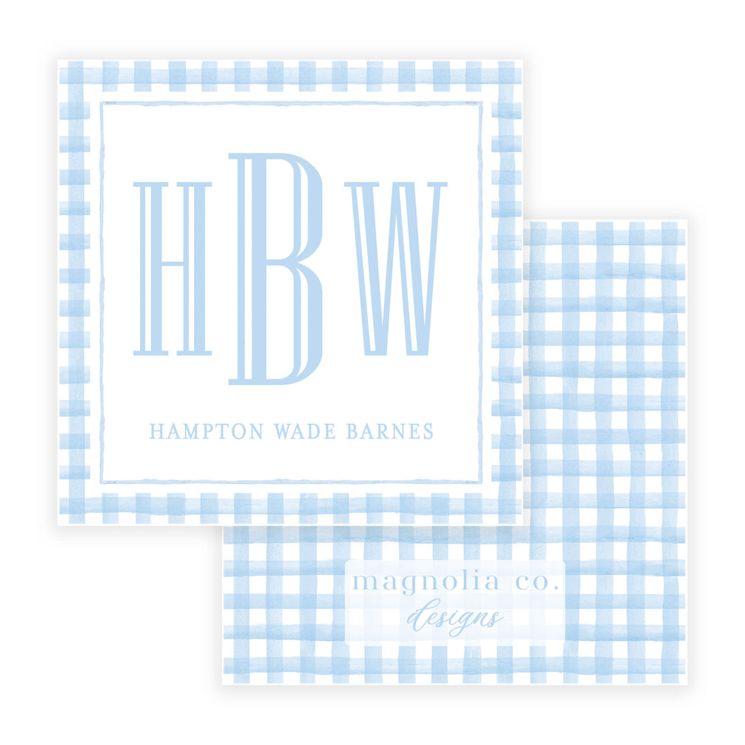 BLUE GINGHAM MONOGRAM CALLING CARD